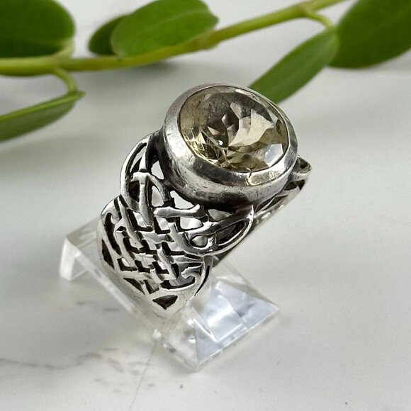 Sterling Silver & Citrine Ring By Silpada Size 9 Intricate Openwork Design - Picture 1 of 11